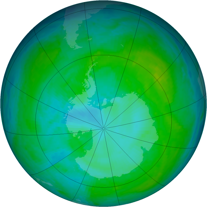 Antarctic ozone map for 04 January 2001